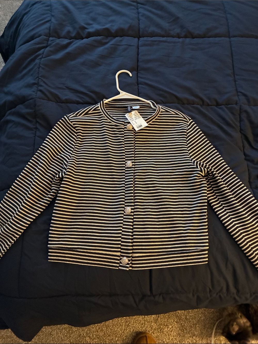 Divided Black & White Striped Button-Front Cardigan